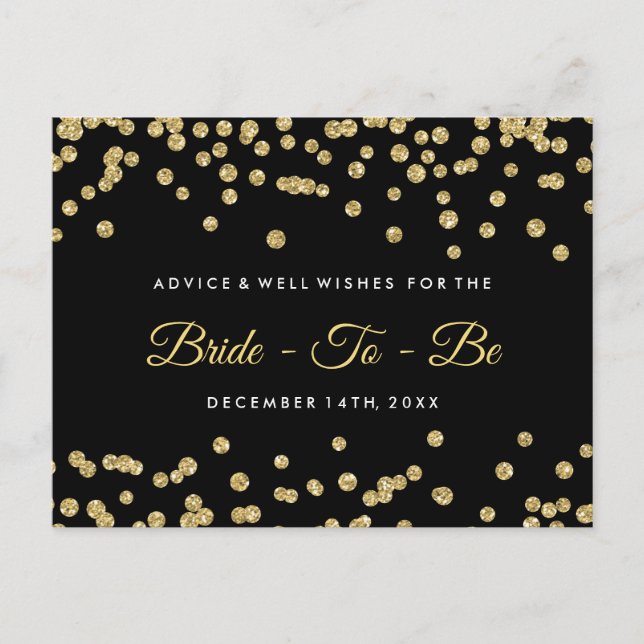 Carte Conseil Gold Faux Parties scintillant Confetti Black Bride (Devant)