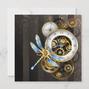 Carte Conseil Horloge à vapeur avec libellule mécanique