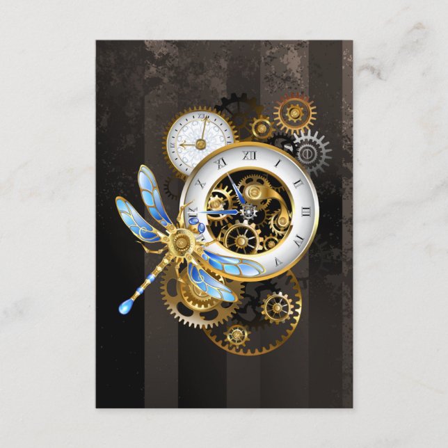 Carte Conseil Horloge à vapeur avec libellule mécanique (Devant)