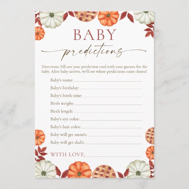 Carte Conseil Jeu de Baby shower de prédictions citrouille Baby (Devant)
