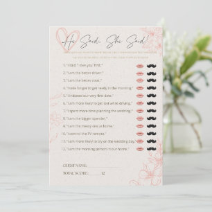 Carte Conseil Jeux de Baby Shower Mariage "Il a dit, Elle a dit"