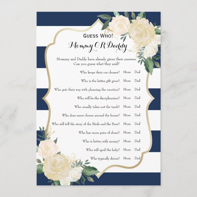 Carte Conseil Jeux de baby shower - Voeux pour bébé et Devinez q (Devant)