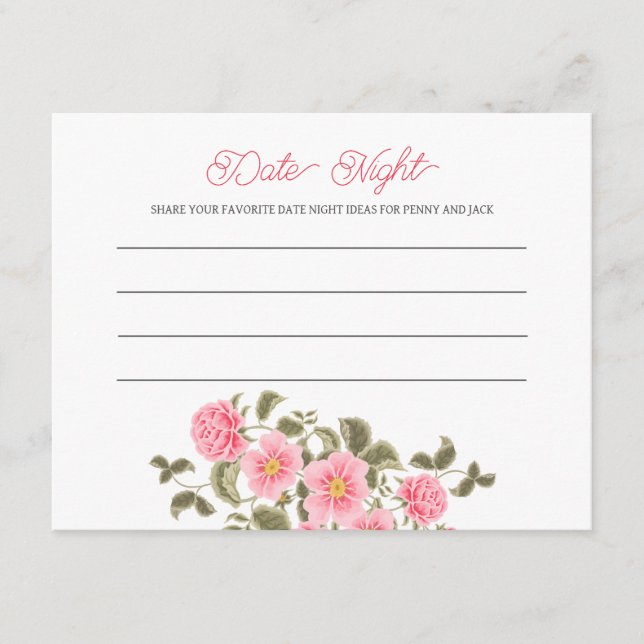 CARTE CONSEIL JOLIE SAUVAGE ROSES FÊTE DES MARIÉES DATE NUIT (Devant)
