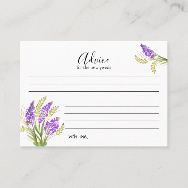 Carte conseil Lavande d'aquarelle et fleurs vertes (Devant)