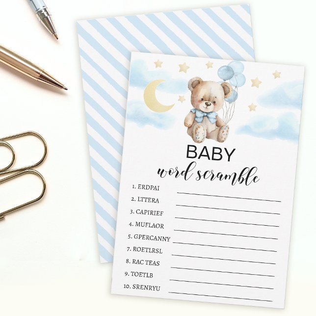 Carte Conseil Lune & étoiles ours en peluche baby shower mot scr (Créateur téléchargé)