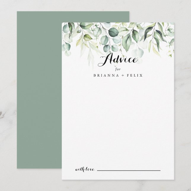 Carte conseil Mariage Eucalyptus couleur Aquarelle (Devant / Derrière)