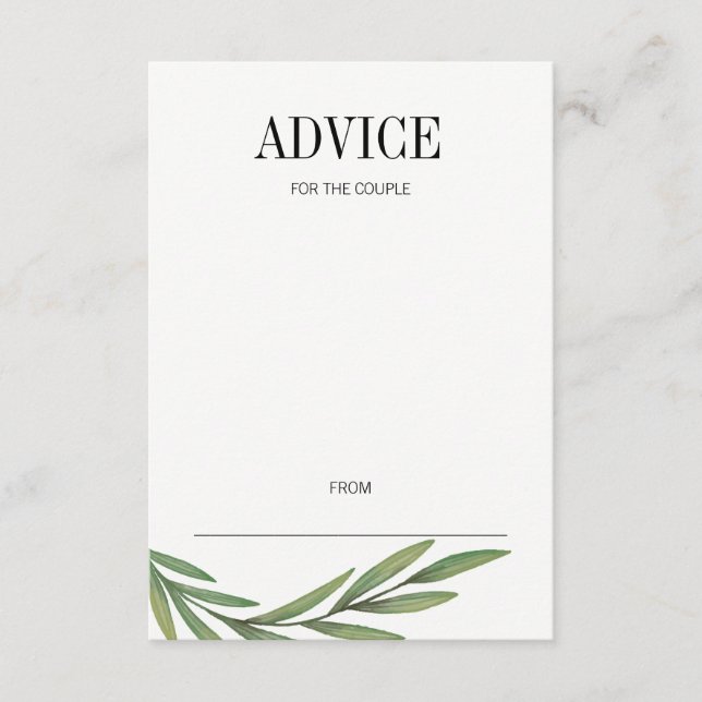 Carte conseil Mariage Feuille Watercolor Green (Devant)