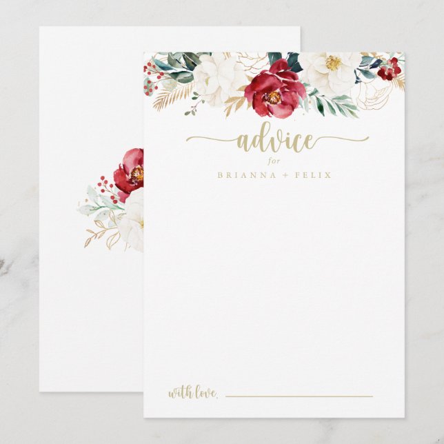 Carte Conseil Mariage Floral Blanc Burgundy Or Classique (Devant / Derrière)