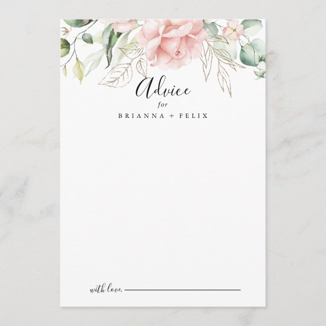 Carte Conseil Mariage floral de feuillage vert or (Devant)