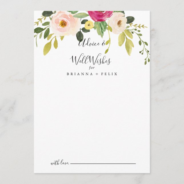 Carte Conseil Mariage Floral Rose vert Bien vouloir (Devant)