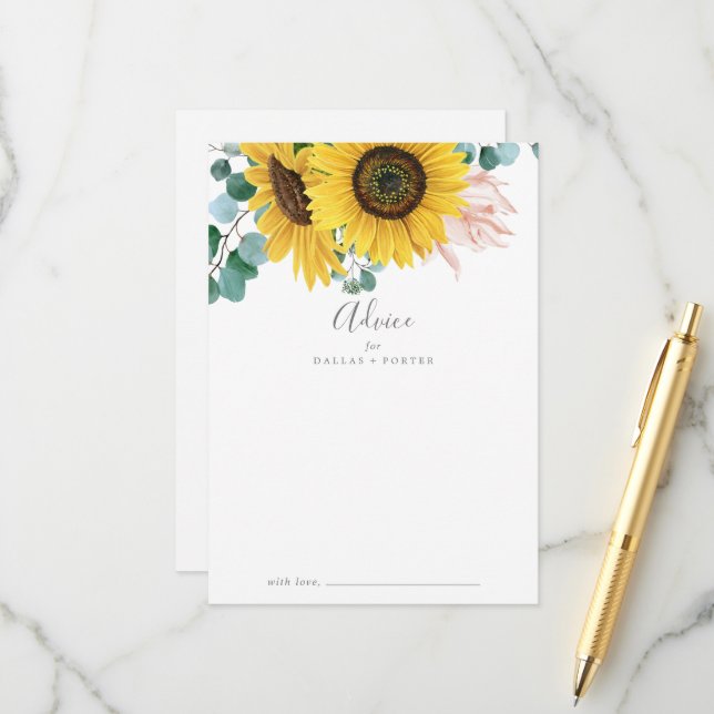 Carte Conseil Mariage rustique de tournesol Eucalyptus (Devant/Arrière en situation)