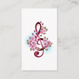 Carte Conseil Musical treble clef notes with sakura flowers