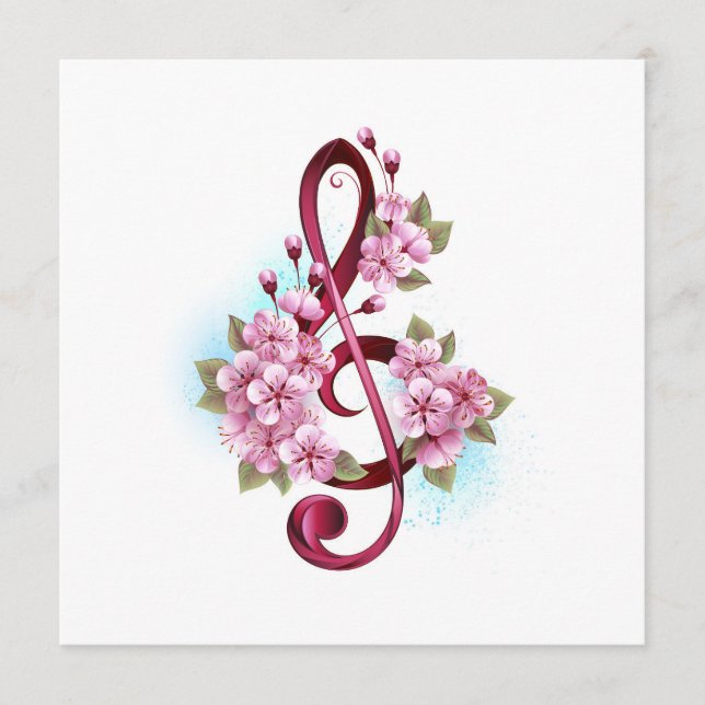 Carte Conseil Musical treble clef notes with sakura flowers (Devant)