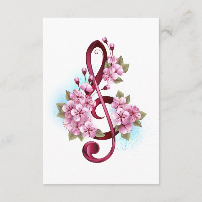 Carte Conseil Musical treble clef notes with sakura flowers (Devant)