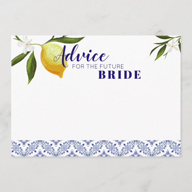 Carte Conseil Navy Blue & Lemons Conseils pour la future mariée (Devant)