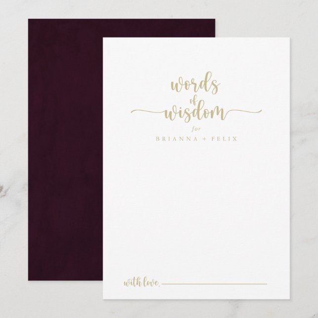 Carte Conseil Or Bourgogne Mariage Paroles de sagesse (Devant / Derrière)