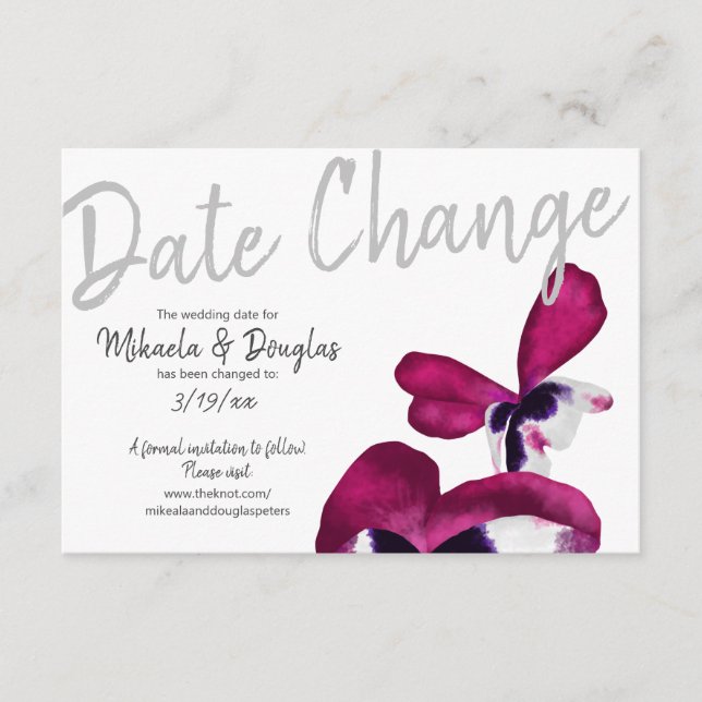 Carte Conseil Pansies violet, turquoise Mariage Date Changer (Devant)