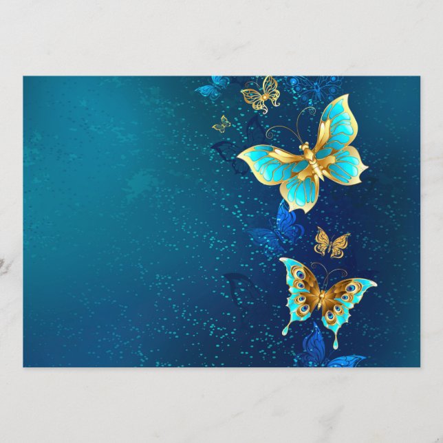 Carte Conseil Papillons d'or sur un Arrière - plan bleu (Devant)