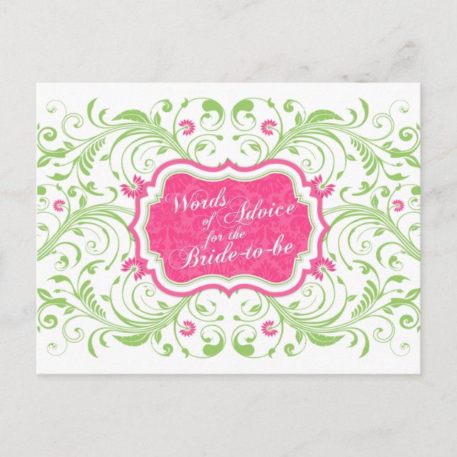 Carte Conseil Paroles florales rose pour la mariée (Devant)