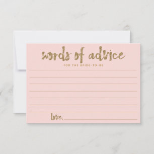 Carte Conseil Parties scintillant d'or Blush rose mots de consei