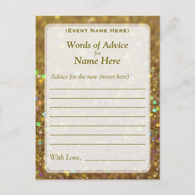Carte conseil | Parties scintillant Gold Glam (Devant)