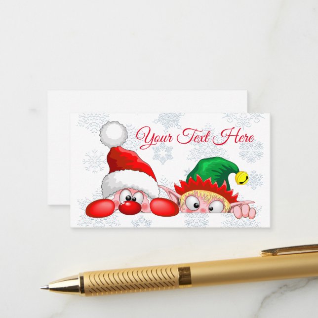 Carte Conseil Père Noël et Elf Cute et drôle Caractères Pékin (Devant/Arrière en situation)