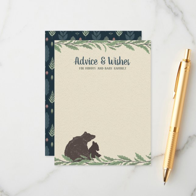Carte Conseil Petit Ours Baby shower rustique (Devant/Arrière en situation)