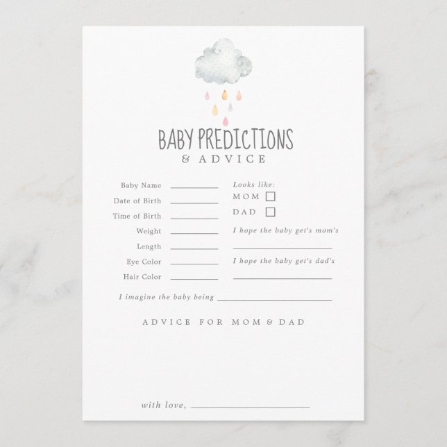 Carte Conseil Pluie Cloud Girl Baby Predictions & Conseils Card (Devant)