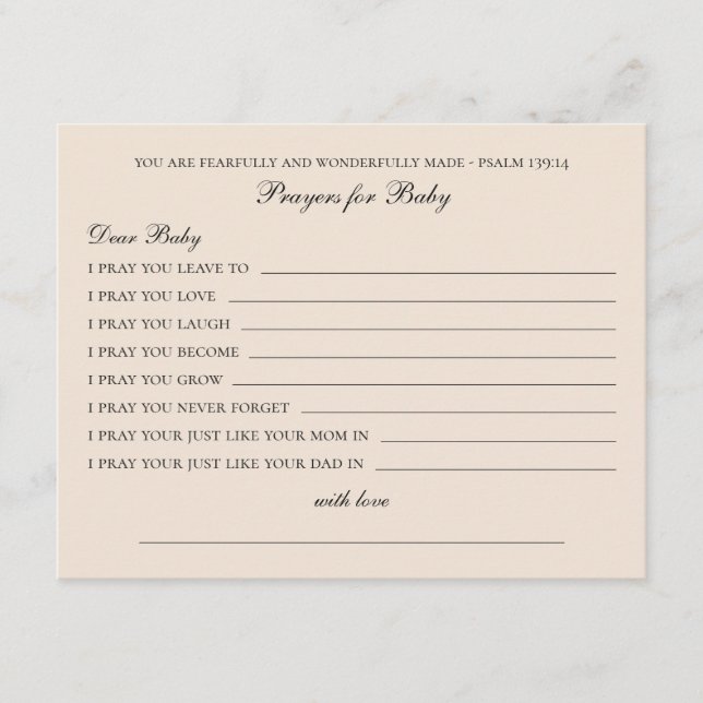 Carte Conseil Prières pour bébé. Des souhaits simples et minimal (Devant)