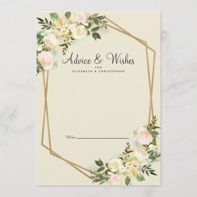 Carte Conseil Rose blanche Élégant Mariage Floral Or nouvellemen (Devant)