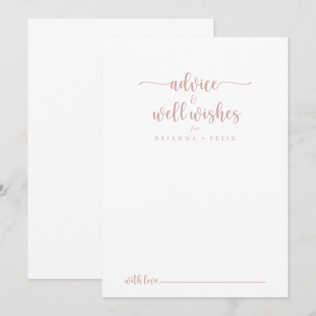 Carte Conseil Rose Gold Calligraphie Mariage bien souhaits (Devant / Derrière)