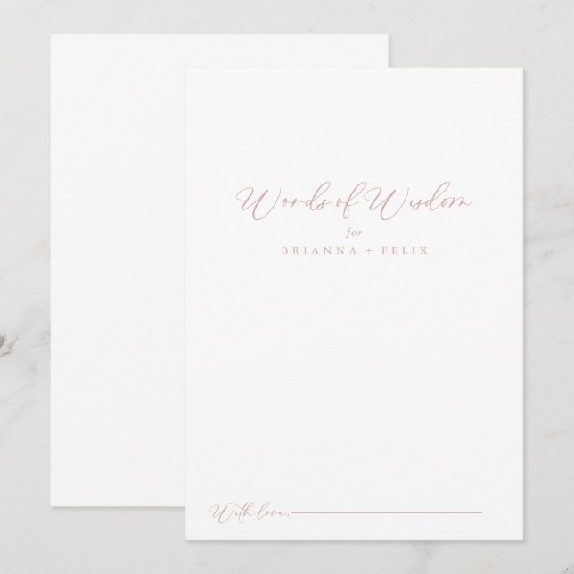 Carte Conseil Rose Gold Idyllic Stylish Mariage Words de sagesse (Devant / Derrière)