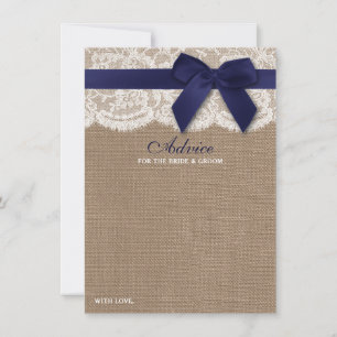Carte Conseil Ruban de la marine sur Burlap et Mariage de dentel