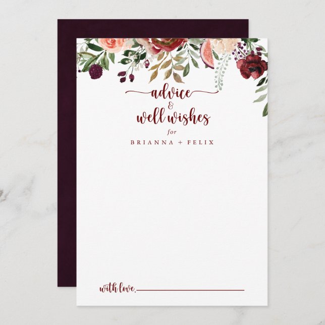 Carte Conseil Rustic Summer Floral Mariage Wings (Devant / Derrière)