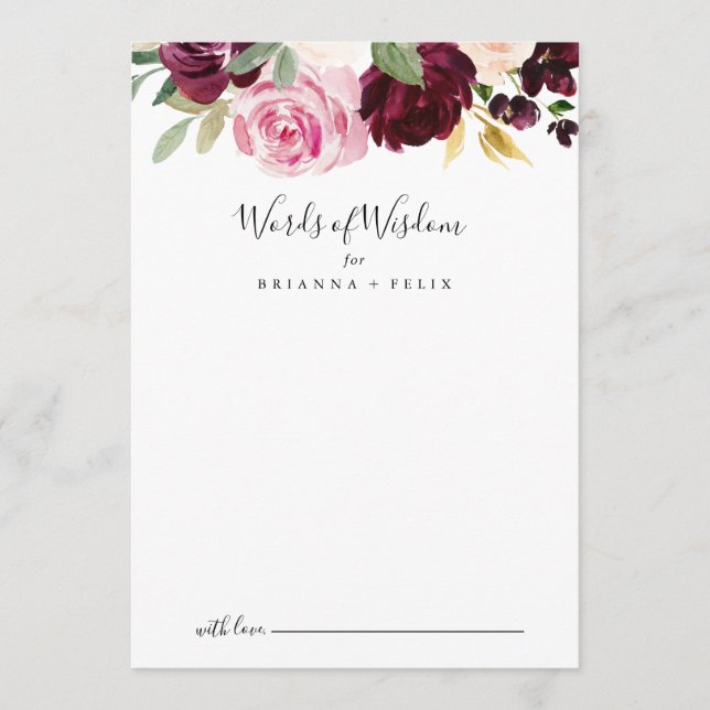 Carte Conseil Rustique Floral Botanique Mariage Mots de sagesse (Devant)
