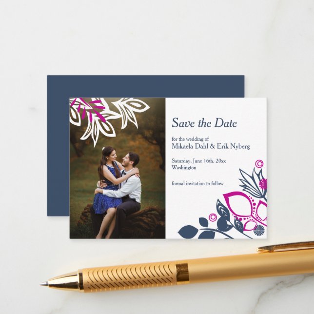 Carte Conseil Scandinave Blue, Grey, and Pink Save the Date (Devant/Arrière en situation)