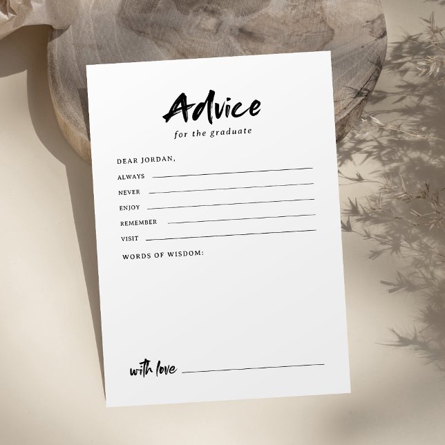 Carte Conseil Script Moderne Noir & Blanc Photo de Remise de Dip (Black & White Modern Script Photo Graduation Advice Card)