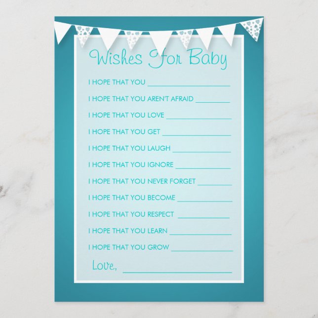 Carte Conseil Souhaits Baby shower Love Bunting Turquoise (Devant)