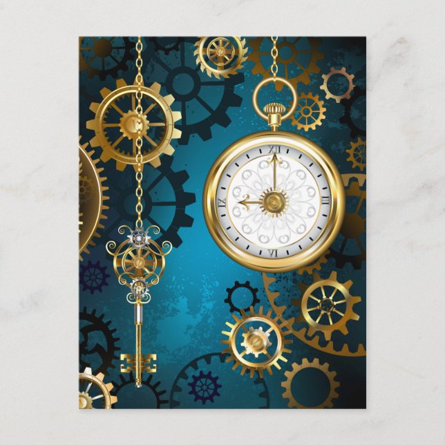 Carte Conseil Steampunk Arrière - plan turquoise avec Gears (Devant)
