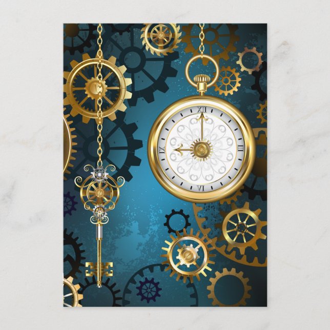 Carte Conseil Steampunk Arrière - plan turquoise avec Gears (Devant)