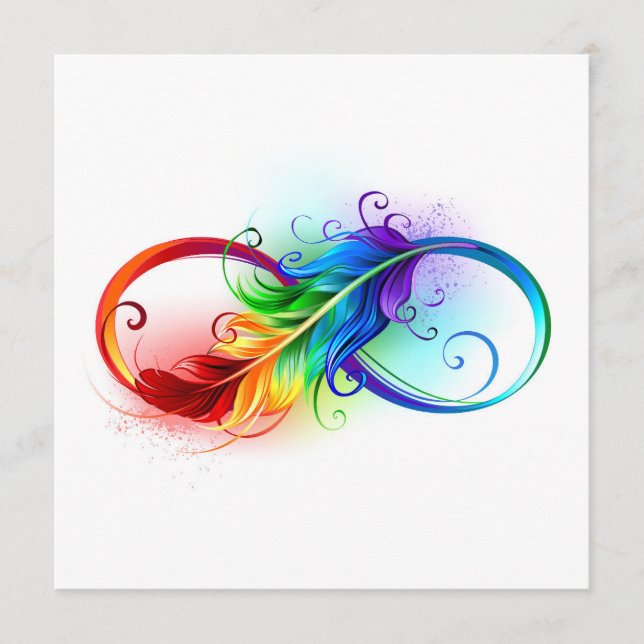 Carte Conseil Symbole d'infini avec plume arc-en-ciel (Devant)