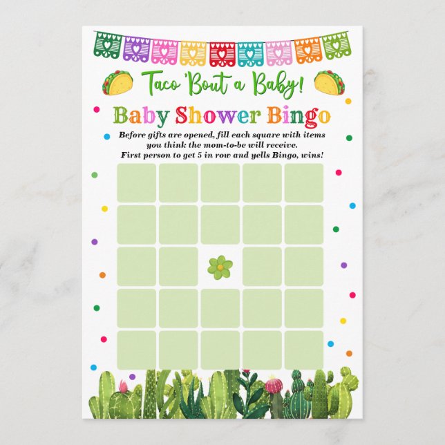 Carte Conseil Taco Baby shower Bingo Jeu (Devant)
