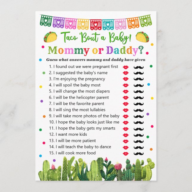 Carte Conseil Taco Baby shower maman ou papa (Devant)