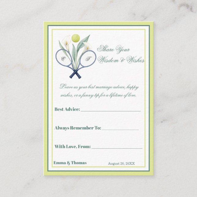 Carte Conseil Tennis Thématique Tenniscore Mariage Vert Lime Cou (Devant)