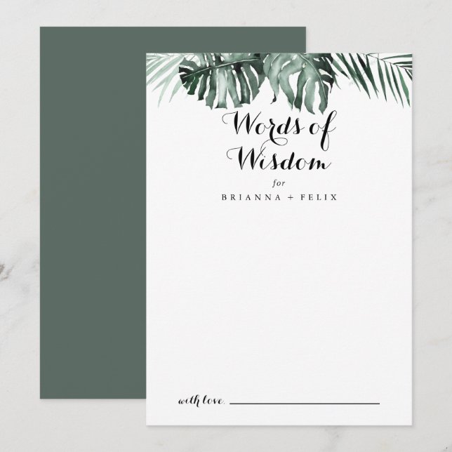 Carte Conseil Verdure tropicale Mots Mariages blancs de sagesse (Devant / Derrière)