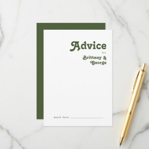 Carte Conseil Vibes rétro simples Mariage vert olive