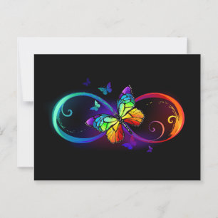Carte Conseil Vibrant infinity with rainbow butterfly on black