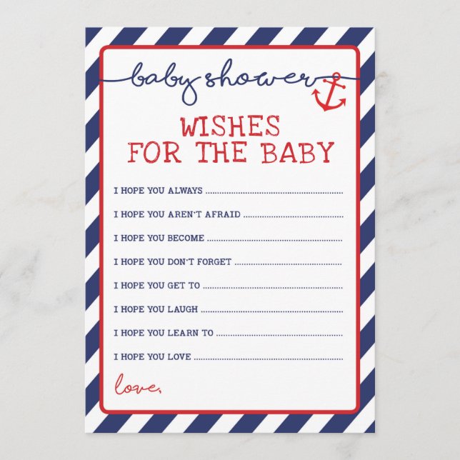 Carte Conseil Voeux nautiques pour le Baby shower Jeu Marine Rou (Devant)