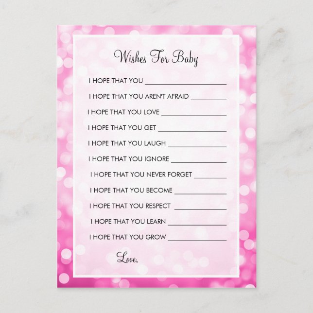 Carte Conseil Voeux pour Parties scintillant Baby shower rose (Devant)