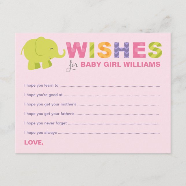Carte Conseil Voeux rose moderne pour bébé fille Eléphant Douche (Devant)